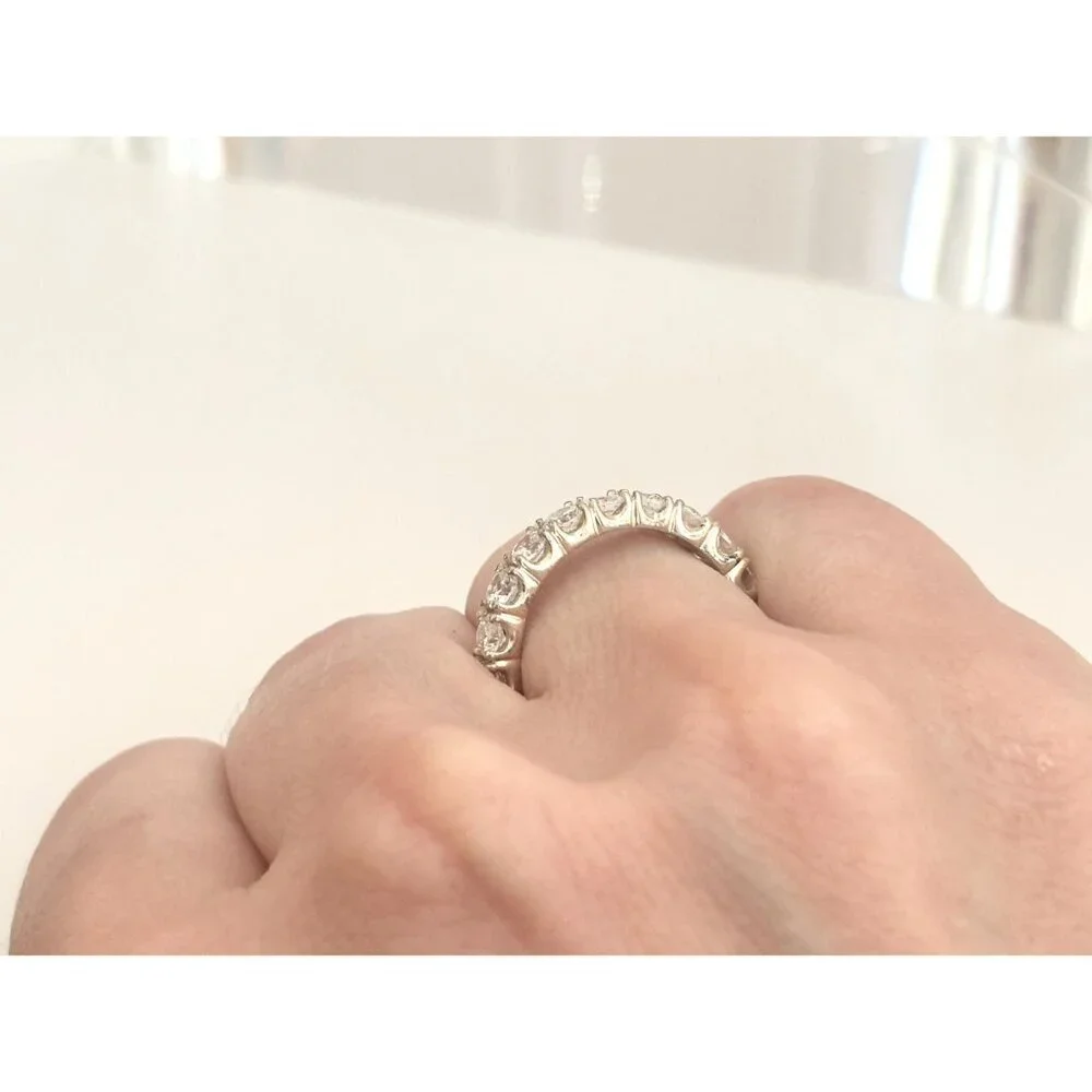CZ Gemstone Lined Straight Shank Sterling Silver 925 Vintage Ring - sz 7